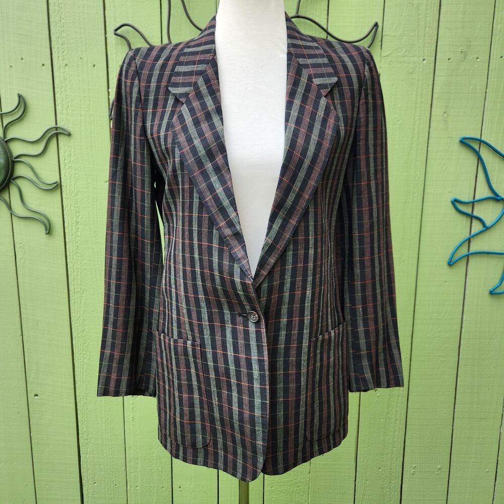 Vintage 1980s Bespoke Black Plaid Tailored Blazer size 6